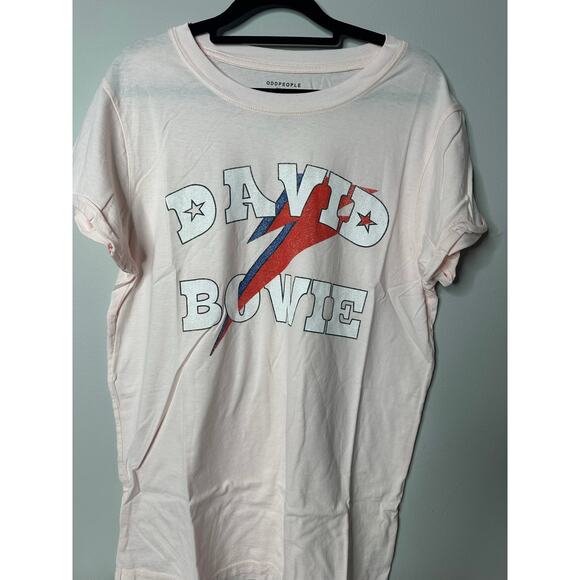 NWT Recycled Karma David Bowie Pink Lightening Bolt T-Shirt Sz M - Picture 1 of 3